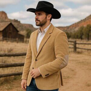 Bret Lawrence Tailored Brown Corduroy Elbow Patch Men's Blazer Suit Jacket 44 R